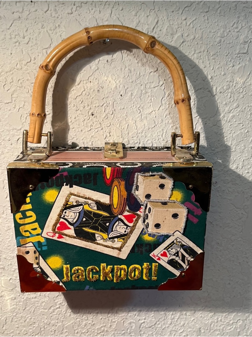 Jackpot Graphic Bamboo Handle, Cigar Box Purse - Green